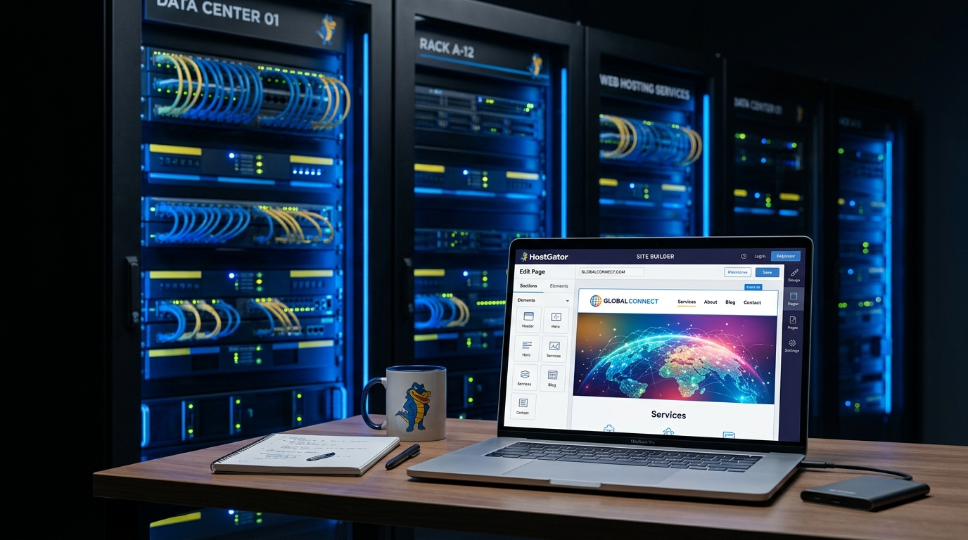HostGator web hosting review 2026 server infrastructure and website management dashboard